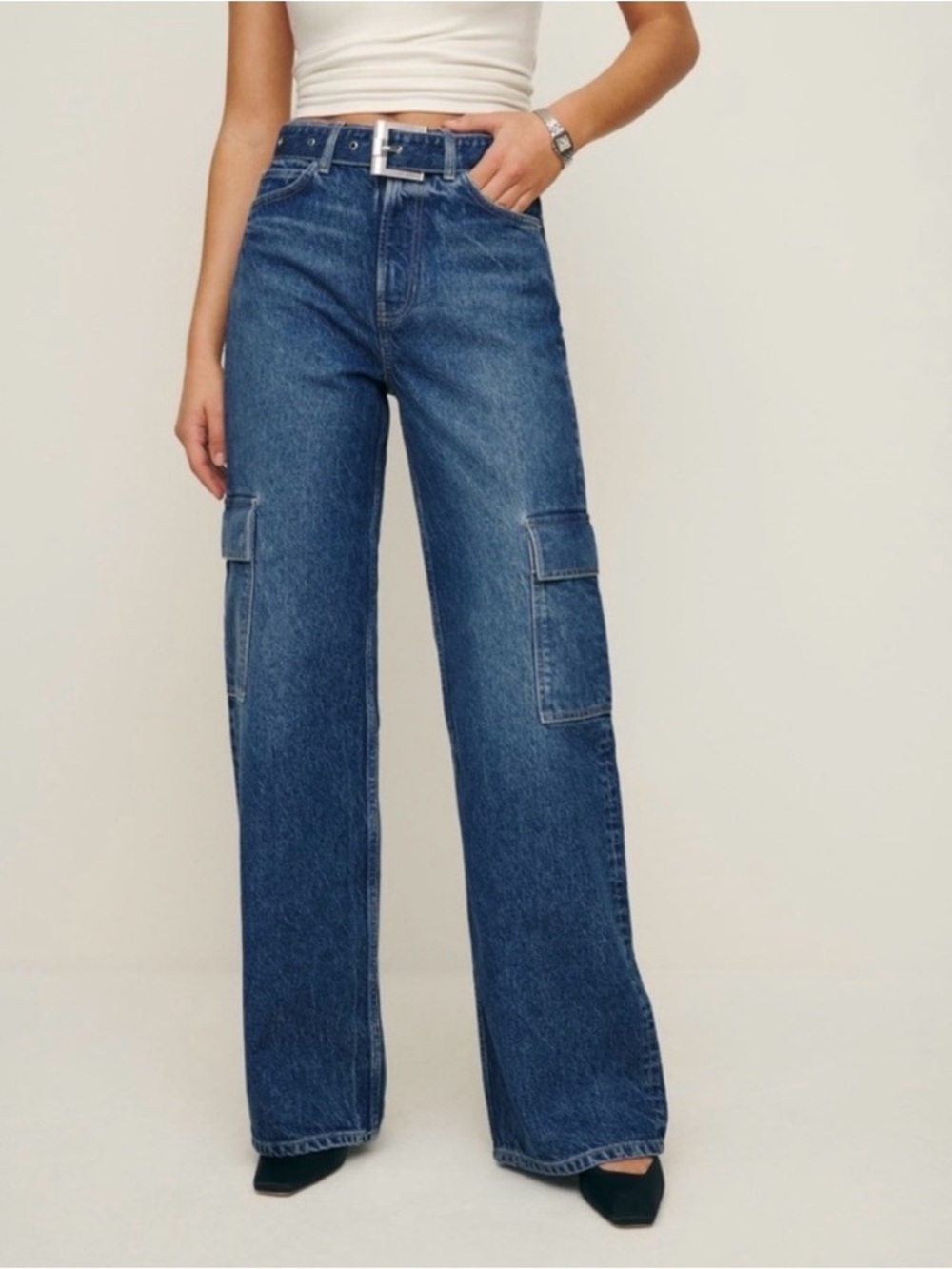 Reformation Blue Wide-Leg Cargo Jeans